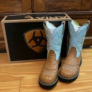 Ariat ProBaby Cognac Ostrich Print/Light Blue